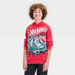 NWT (in bag) Boys' Hot Wheels Washed Hooded Fleece Sweatshirt - Red XXL